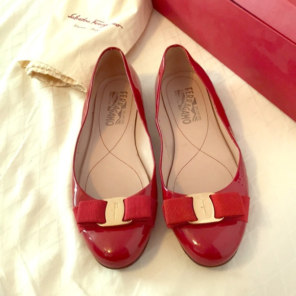 Salvatore Ferragamo Shoes - Ferragamo 6.5 B Varina Flats Red Patent Leather